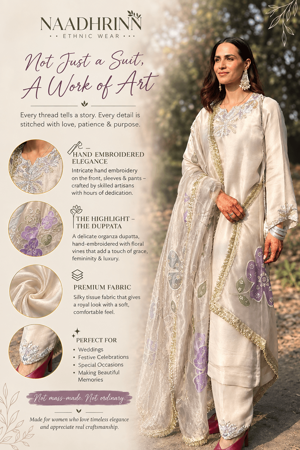 Ivory color suit with hand painted dupatta