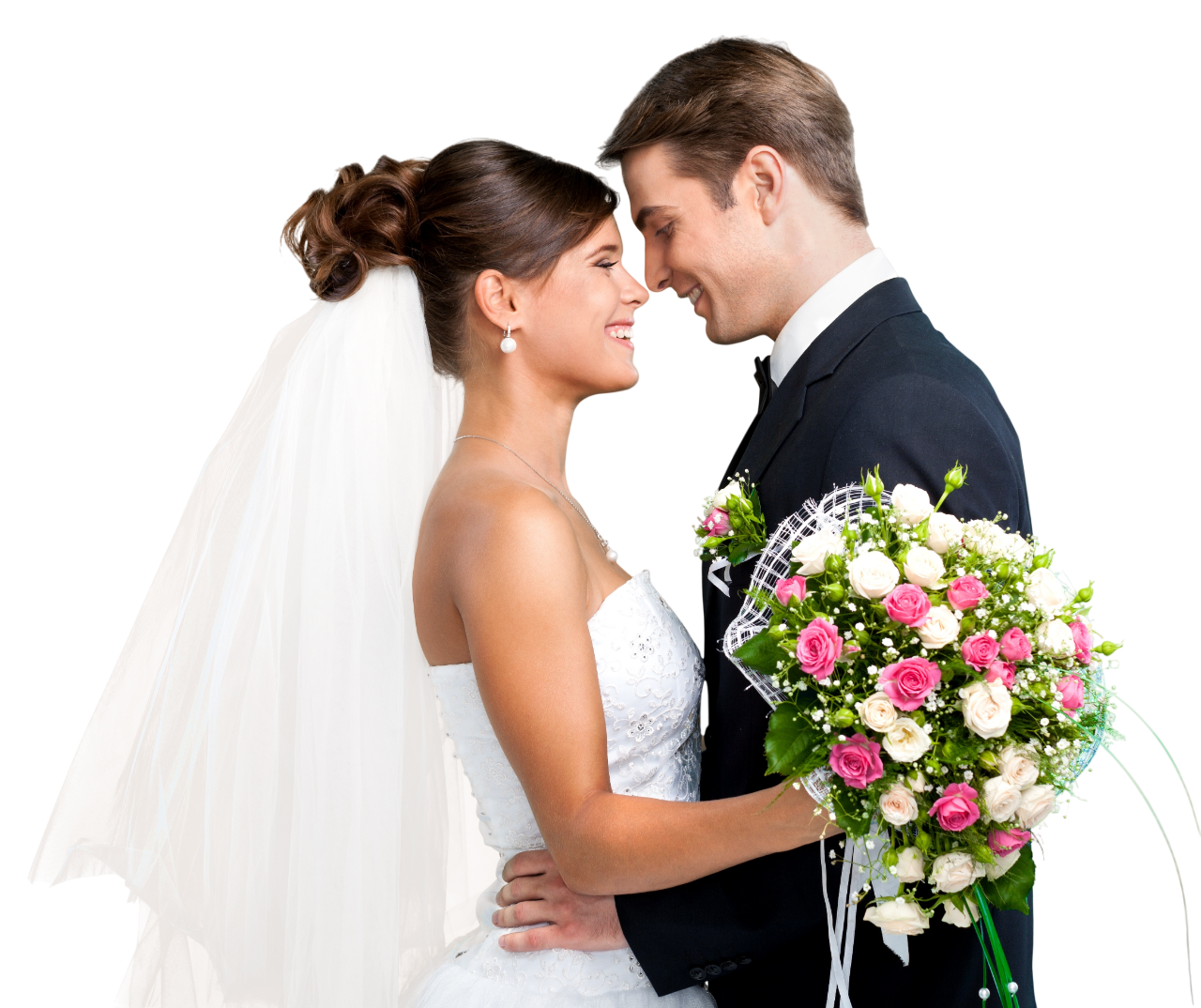 Happy couple at beach wedding